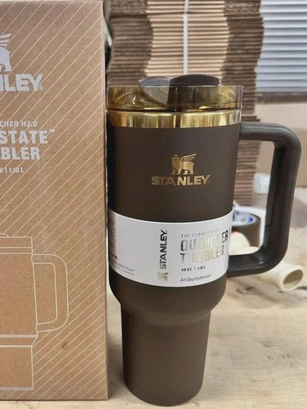 Chocolate Gold 40oz Quencher Style Insulated Tumbler with Handle & Straw
